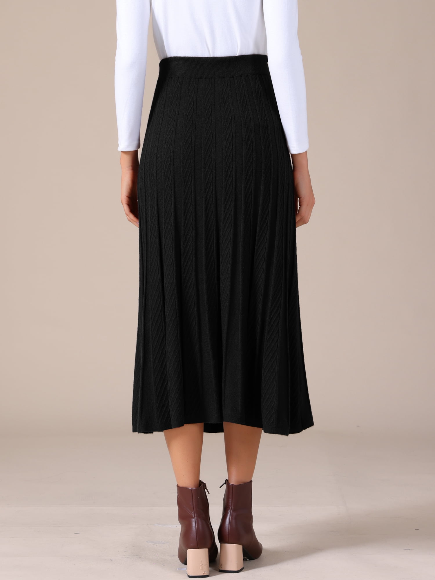 DARING DIVA Women's Sweater Pleated A Line Knit Midi Skirt Large Black