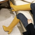 thumbnail image 6 of hopeusnice Women's Knee High Boots Pointed Toe Block Heel Over The Knee Boots Faux Leather Chunky Heel Dress Boots Elegant Fall Winter Shoes Yellow 43, 6 of 7