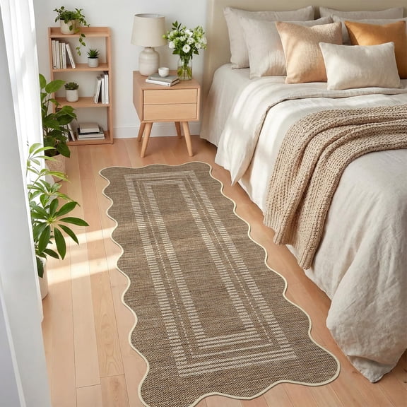 Tan Runner Rug 2x6FT Machine Washable, Non-Slip Low Pile Carpet for Hallway, Entryway, Kitchen, Living Room, Bedroom, Bathroom Soft Neutral Indoor Mat