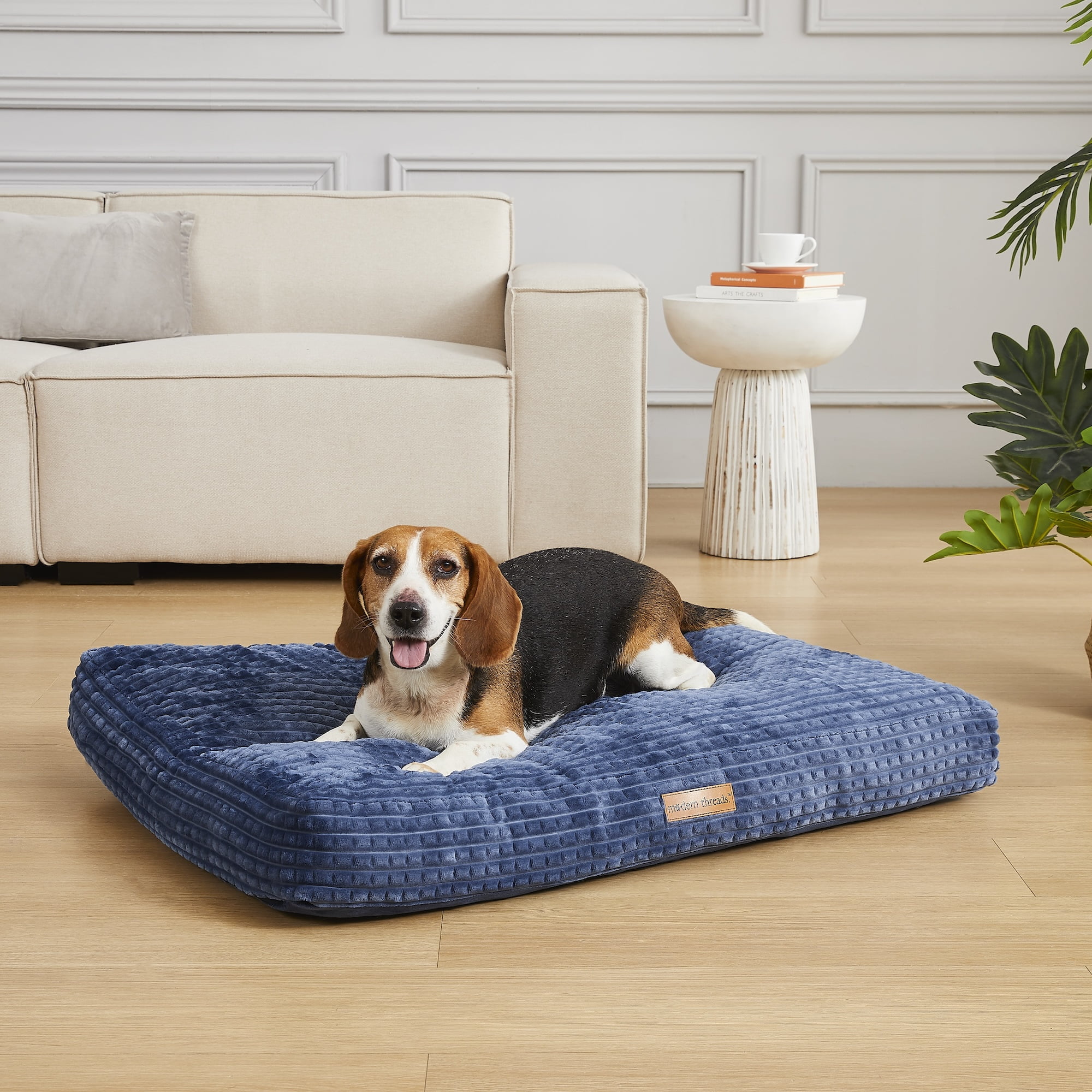 Modern Threads Ultra Plush Orthopedic Large Textured Memory Foam Pillow Bed for Dogs, Blue