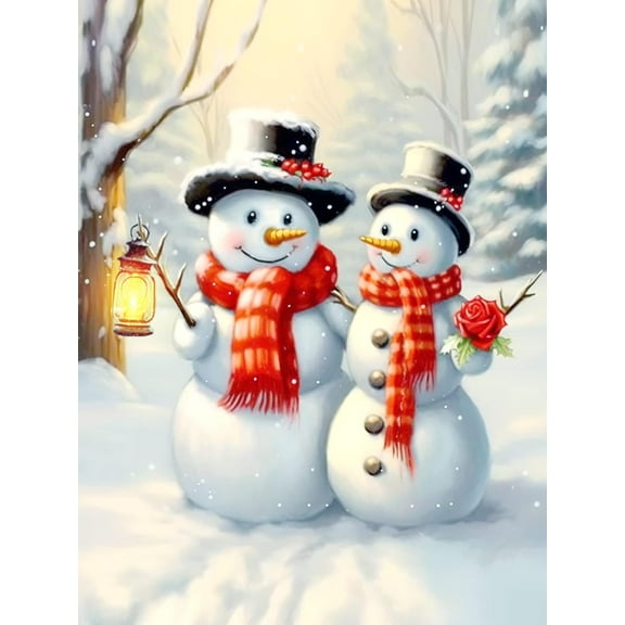 DIY 5D Diamond Painting Kit (For Adults) Diamond Painting "Christmas Snowman Couple" - Full Diamond Crystal Rhinestone Embroidery Craft Kit, Can Be Used as Gift, Wall Decoration