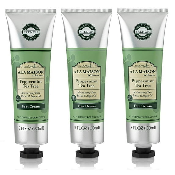 A La Maison Peppermint Tea Tree Foot Cream Lotion for Dry Skin - Traditional French Natural Hand and Foot Lotion (3 Pack, 5 oz Bottle)