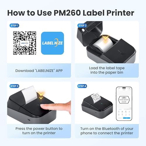 PM260 Label Maker Machine with Tape, 2 Inch Label Tape Maker Bluetooth Label Printer, Inkless Portable Label Maker with Smart AI APP for Home, Kitchen, School, Office Organization, Black