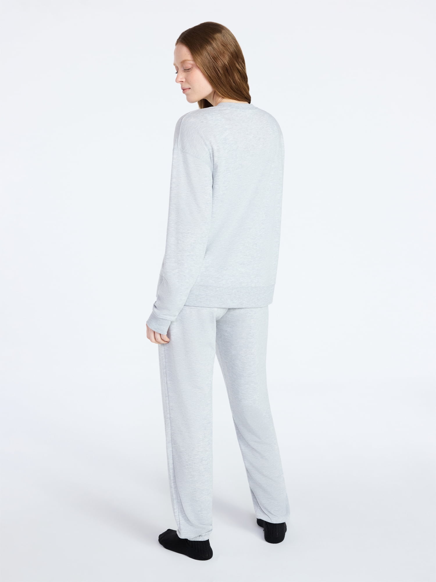 Joyspun Women's French Terry Long Sleeve Sleep Top and Joggers Lounge Set, 2-Piece, Sizes XS-3X