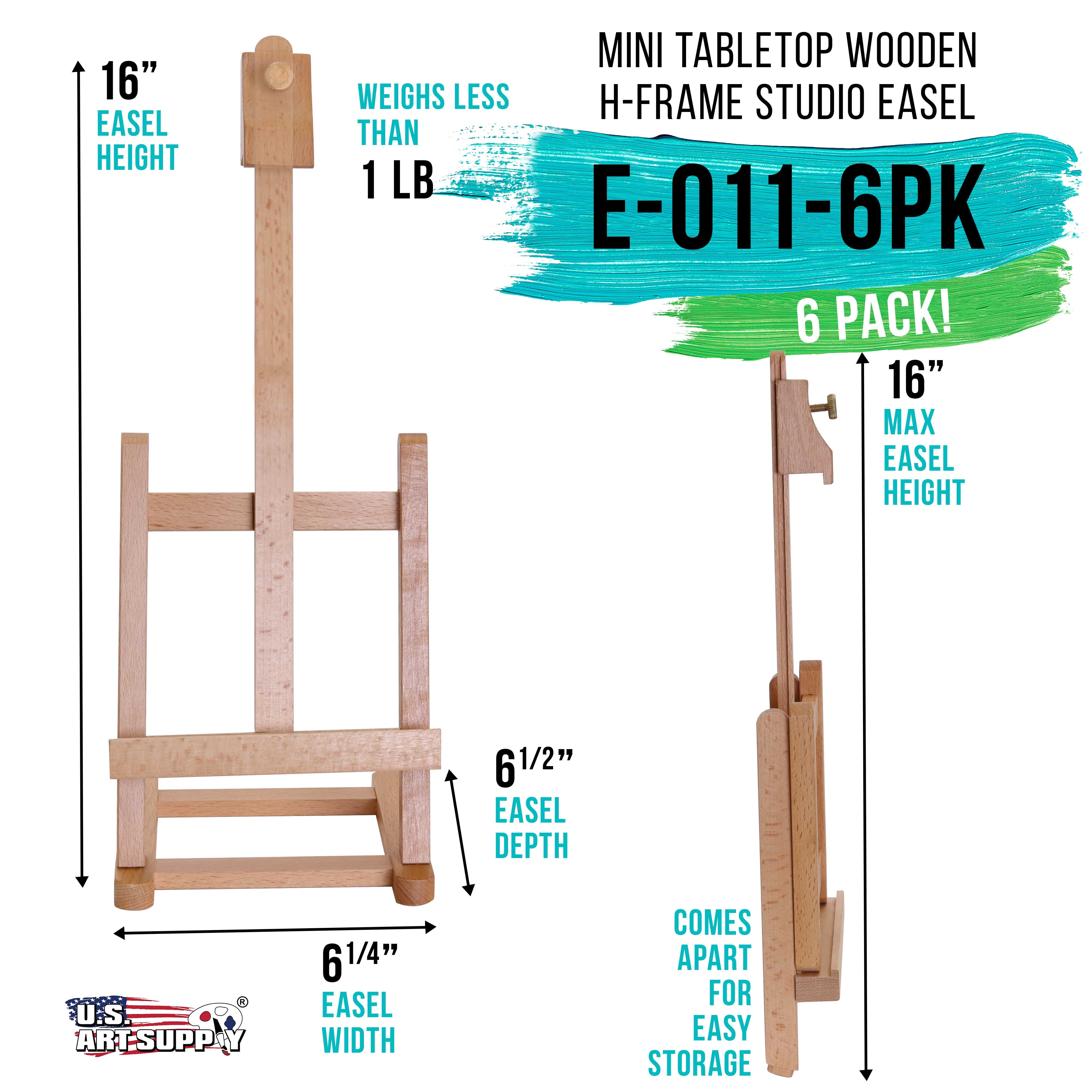 U.S. Art Supply 16" Mini Tabletop Wooden H-Frame Studio Easel (Pack of 6) - Artist Beechwood Painting and Display Easel