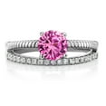 thumbnail image 2 of Gem Stone King 925 Sterling Silver Pink Created Sapphire Engagement Engagement Ring for Women (1.19 Cttw, Gemstone September Birthstone, Round 6MM, Size 9), 2 of 3