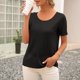 thumbnail image 5 of Camiseta de mujer Sexy Backless Hollow Manga corta Cuello redondo Top suelto, Negro, S seitruly AP001243-09, 5 of 7
