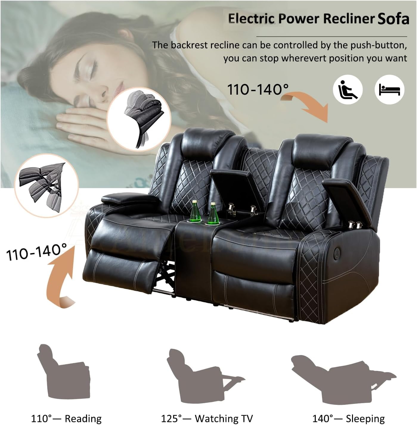 Pon Living Furniture Inc Power Electric Breathable Leather Living Room Recliner