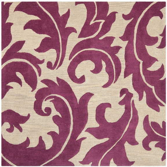 SAFAVIEH Soho Blair Floral Wool Area Rug, Purple/Beige, 6' x 6' Square