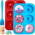 thumbnail image 1 of Paquete de 2 moldes de silicona para donas, 6 cavidades, moldes para pasteles antiadherentes resistentes al calor, ideales para pasteles, galletas, bagels, muffins, 1 of 5