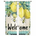 thumbnail image 2 of Summer Lemon Semi Sheer Curtains 72 Inch Length 2 Panels Set, Spring Bees Turquoise Plaid Sheer Kitchen Curtain Privacy Voile Window Curtain for Living Room Bedroom Rod Pocket Drapes, 2 of 7