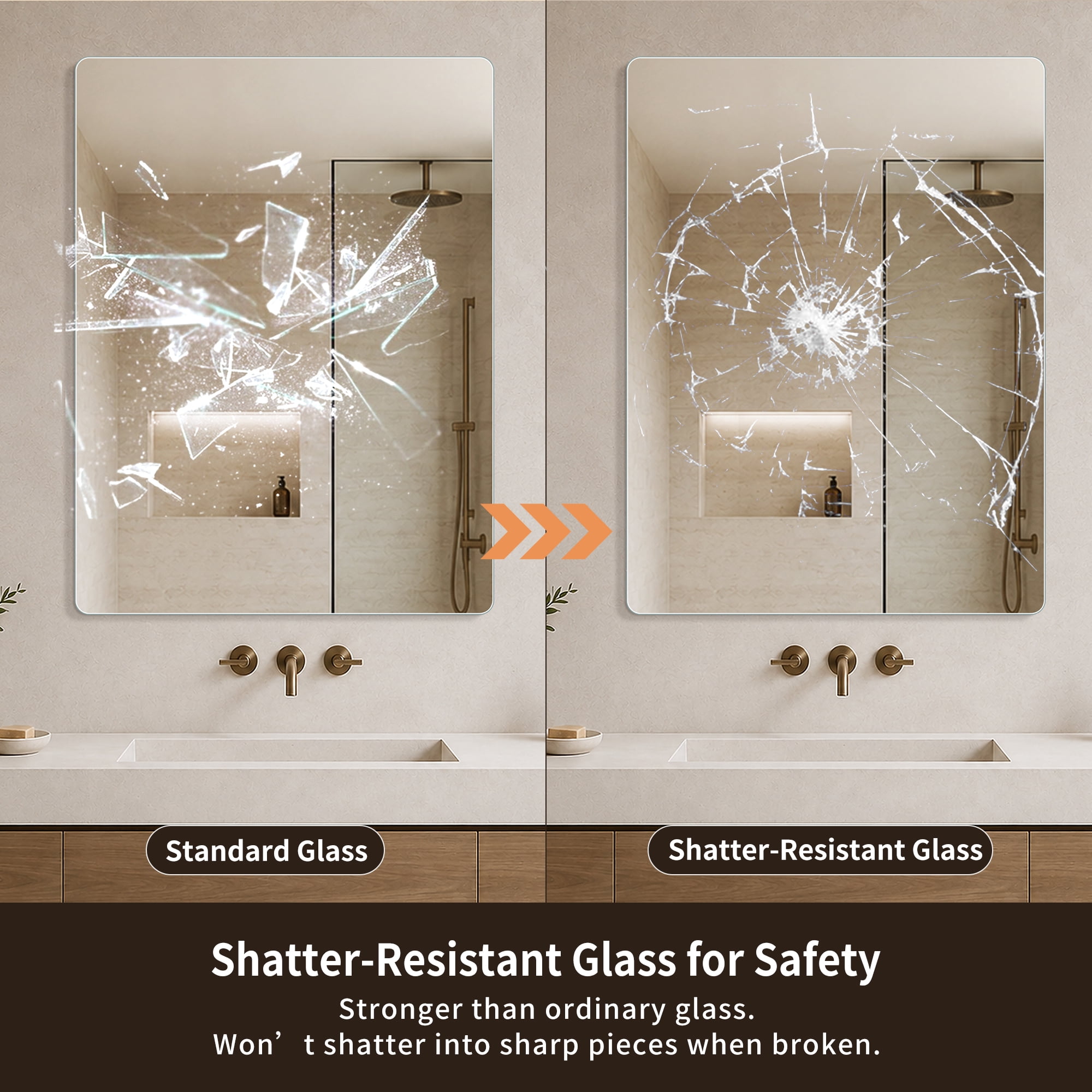 Garitin Bathroom Mirror and Frameless Vanity Mirror 40 x 30 Inch, Rounded Rectangle Wall Mount with HD Silver Glass for Bathroom, Clear