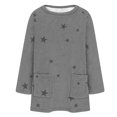 thumbnail image 6 of Women's Mid-Length Star Print Pullover, Double-Sided Fleece Hoodie, Loose Fit Round Neck Sweatshirt, Cozy Plush Long Sleeve Top, Kangaroo Pocket Casual Loungewear Grey L, 6 of 6