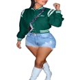 thumbnail image 2 of Veste Universitaire pour Femmes à Manches Longues, Veste de Baseball Courte, Manteaux Bomber, Mode Mode Urbaine, 2 of 8