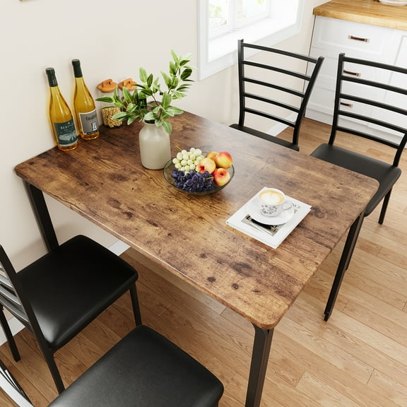 Dining Room Table Set for 4, Modern Kitchen Table and Chairs Set of 4, Heavy-Duty Metal Frame Small Dining Set with Wooden Tabletop for Dinette, Apartment