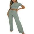 thumbnail image 1 of Women‘s High Waist Drawstring Knitted Loose Fitting Wide Leg Pant Solid Color Casual Trousers, 1 of 7