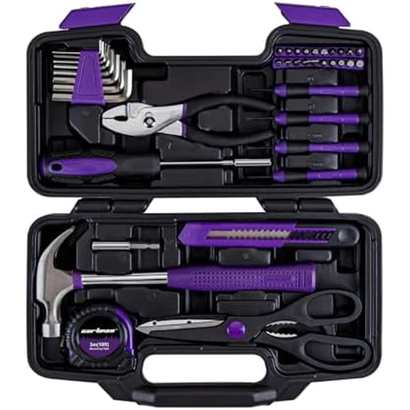 39-Piece Home Tool Set Kit, Essential Household Hand Tools with Plastic Storage Case, Purple