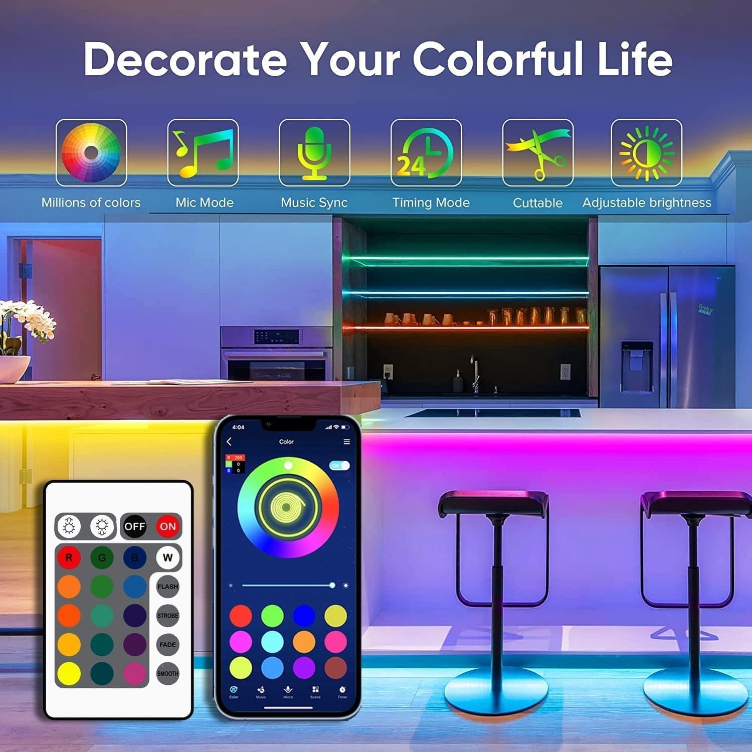 5V USB Led Strip Light  Music Sync RGB Multicolor Background Lighting for TV PC Laptop Bias Lighting Gaming Room TV Backlight Bluetooth App and Remote Controlled (20Meter/66f)