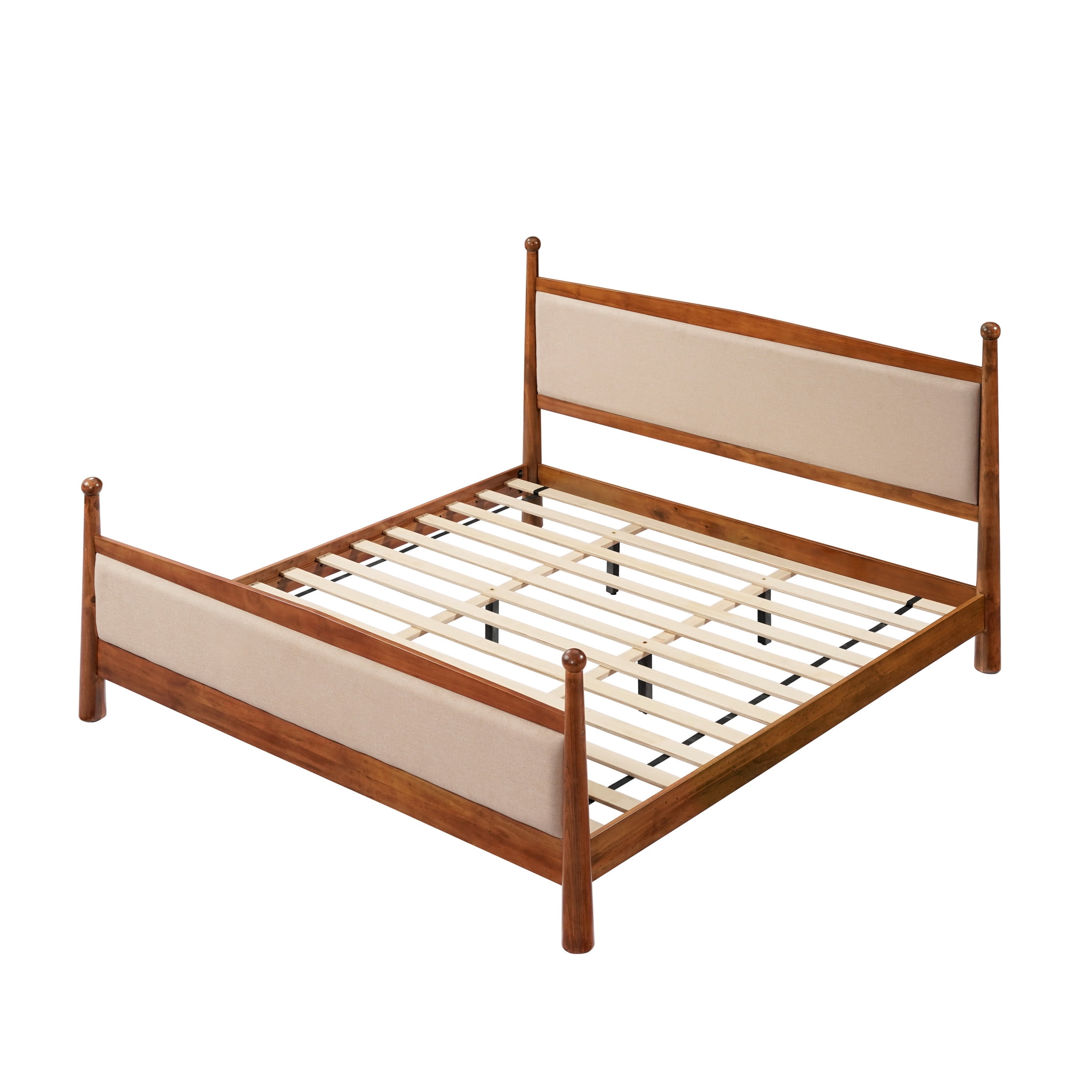 Christopher Knight Home Farmhouse King Platform Bed Frame with Upholstered Headboard, Cherry