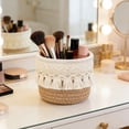 thumbnail image 5 of YANDERound Woven Cotton Rope Desktop Storage Basket with Tassel Fringe, 1pc Small Organizer for Makeup Brushes Cosmetics and Home Countertop Use, Storage Baskets for Organizing (Coffee), 5 of 5