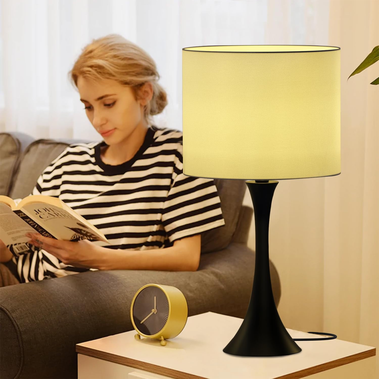 EMIE Modern Set of 2, Smart Bedside Table Lamps with APP Remote Control