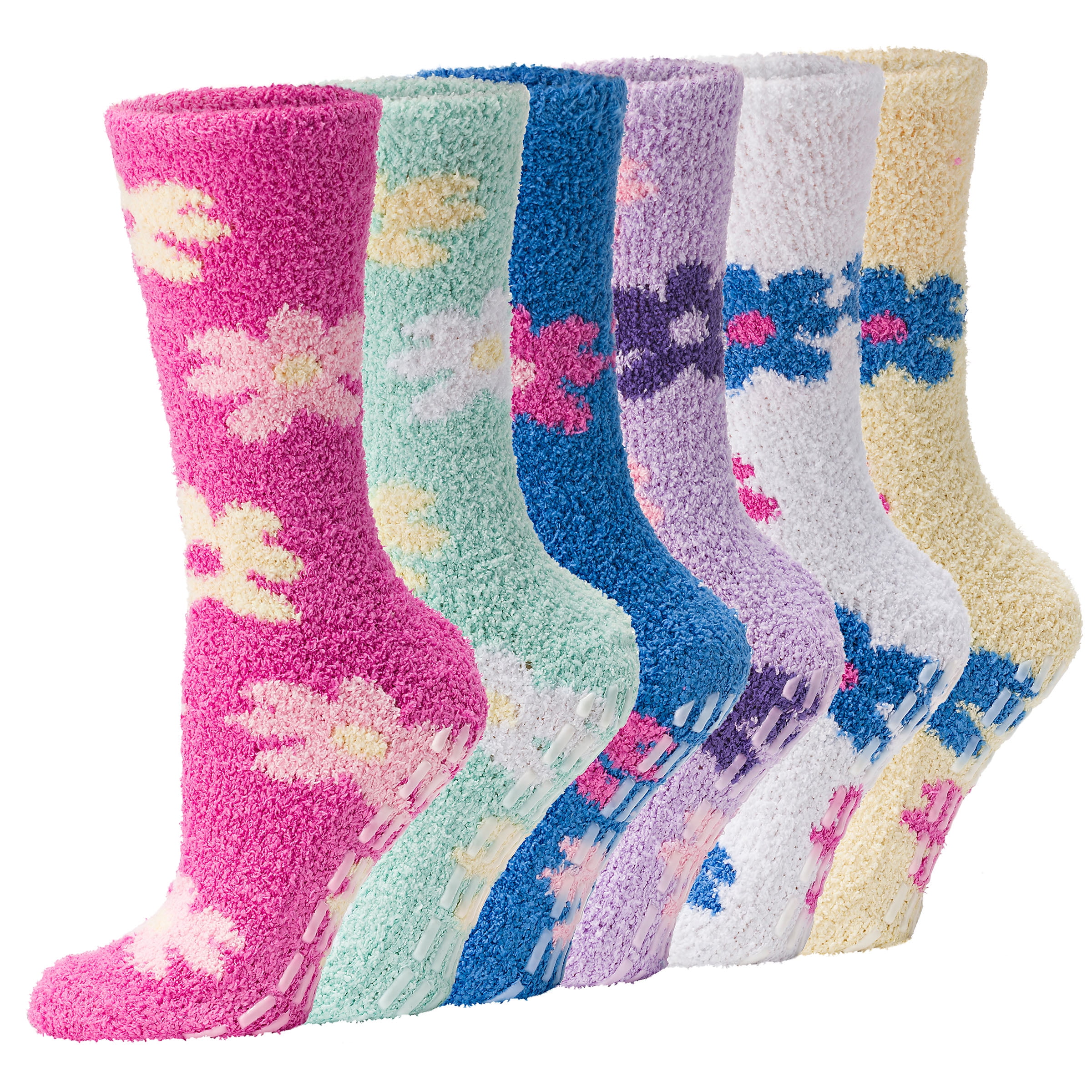 Ladies Non Skid Winter Socks for Woman 6 Pairs Womens Fuzzy Socks with Grips 