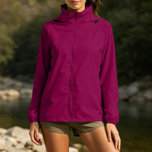 Dwellite Women Rain Jacket with Hood Lightweight Windbreaker Athletic Running Top Zip Up Outdoor Coat 2026 Dark Purple S