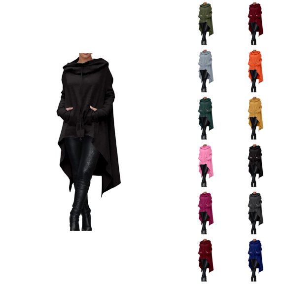 Hoodie Dress for Women 2025 Long Sleeve Irregular Hem Long Hooded Sweatshirt with Pockets Pullover Tops