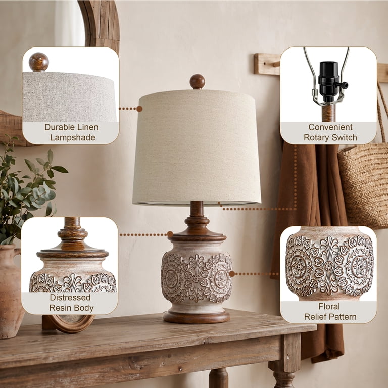 Oneach Vintage Farmhouse Table Lamps Set of 2 for Bedroom Living
