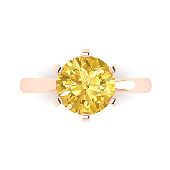 Solitaire Engagement Ring for Women - 3ct Simulated Yellow Diamond in 18K Rose Gold Promise Ring