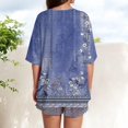 thumbnail image 4 of V-Neck Women's Short Sleeve T-shirt Summer Tops For Women Short Sleeve Crewneck Oversized T Shirts Trendy Solid/Flower Printed Beach Vacation Clothes,Blue Women's Short sleeve T-shirt XXXL, 4 of 5