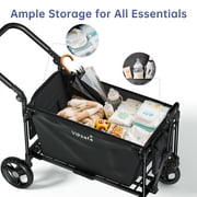 Vipsafe Foldable Wagon Stroller for 2 Kids, 3-in-1 Toddler Wagon with 5-Point Harness, Foot Brake, Detachable Canopy, Pull & Push Handle, Outdoor & Travel, Black