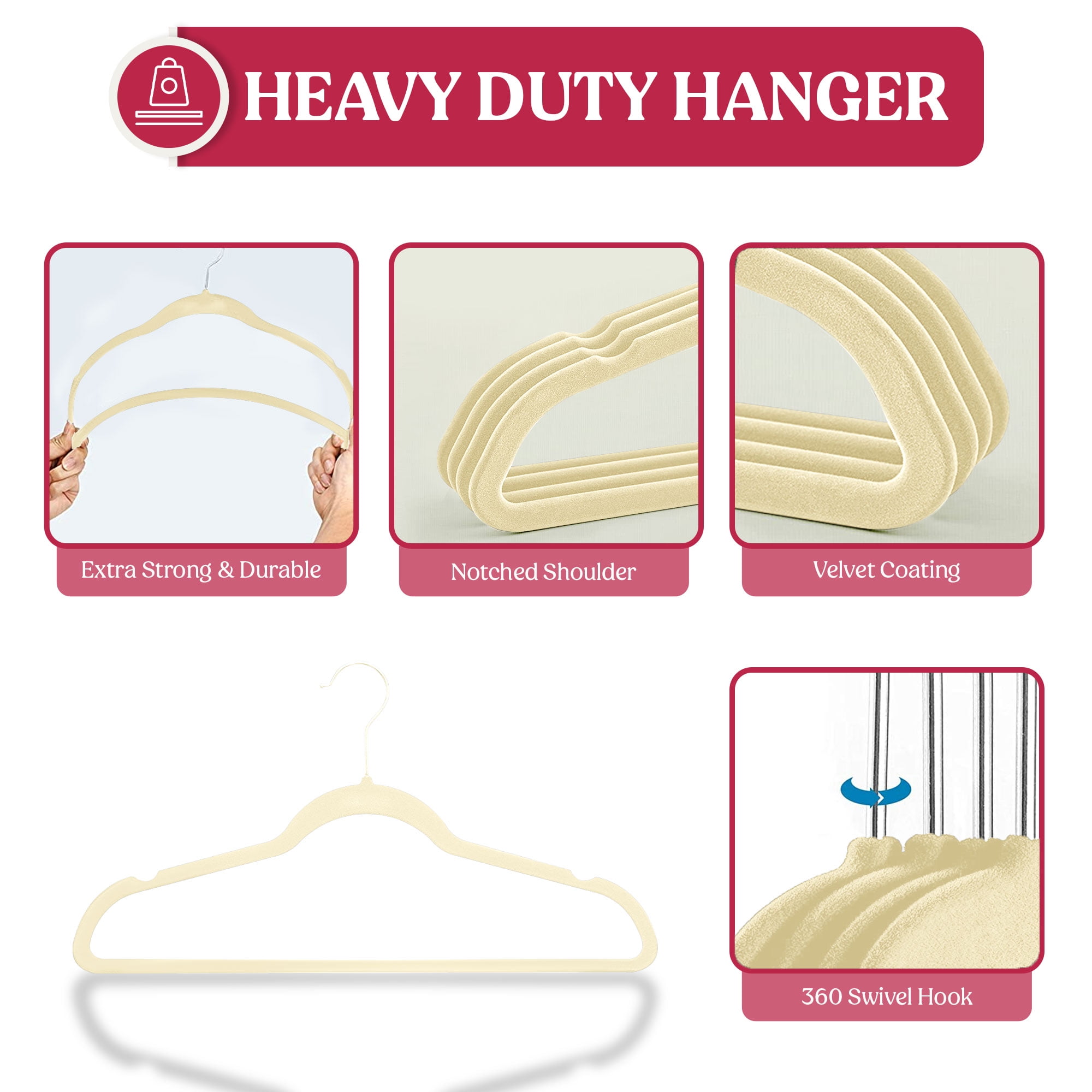 Lux Decor Collection Velvet Clothing Hangers 30 Pack, Non-Slip Space Saving, Ivory