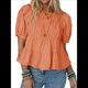 thumbnail image 1 of Camisetas Babydoll Peplum con Mangas Abullonadas para Mujer, de Algodón Ahumado Plisado, Holgadas e Informales, de Verano. Color Naranja L, 1 of 10