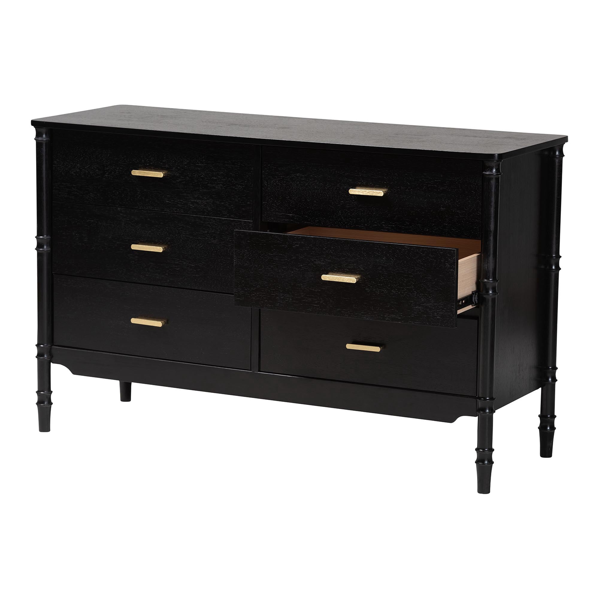 Baxton Studio Marisela Mid-Century Dresser, 6-Drawer, Black