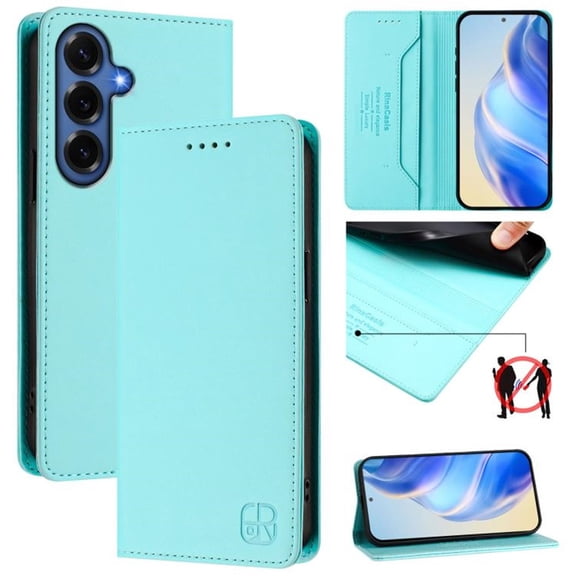 Wallet Case for Samsung Galaxy S26  5G 6.7inch, [RFID Blocking] PU Leather Magnetic Folio with 2 Card Slot Kickstand Flip Cover Shockproof Phone Case,Mint Green,For Galaxy S26  5G