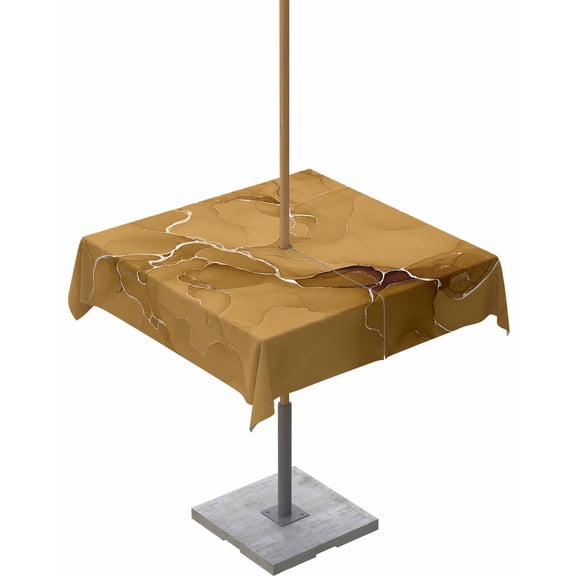 Fsddascl Yellow Marble Texture Outdoor Tablecloth - 54x54 Inch Square Dining Table Cover, Country Ombre Fluid Aesthetic Waterproof Outdoor Table Cloth with Umbrella Hole & Zipper for Picnic/Patio
