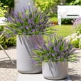 thumbnail image 5 of Artificial Plants for Outdoors, 10 Bundles Fake Monkey Grass with Purple Spring Flowers, Faux Plants Outdoor UV Resistant Realistic Greenery for Garden Window Patio Hanging Porch Home Decoration, 5 of 6