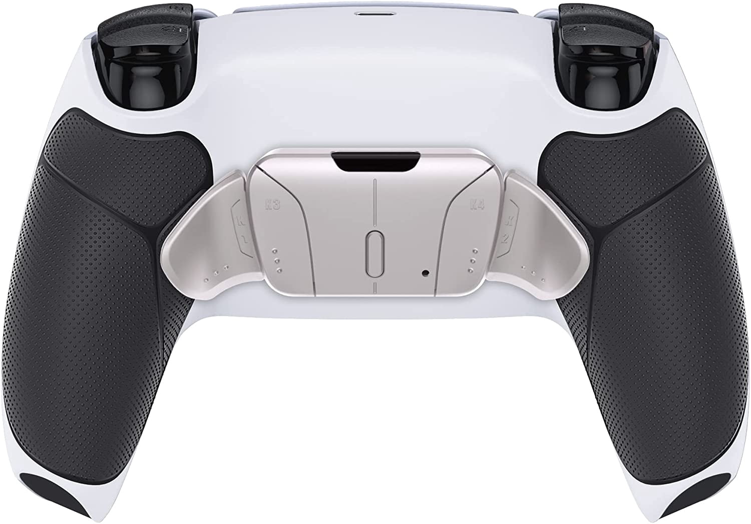 eXtremeRate Silver Real Metal Buttons (RMB) Version RISE4 Remap Kit for PS5 Controller BDM-030 with Black Rubberized Grip Redesigned White Back Shell, Upgrade Board & 4 Back Buttons for PS5 Controller