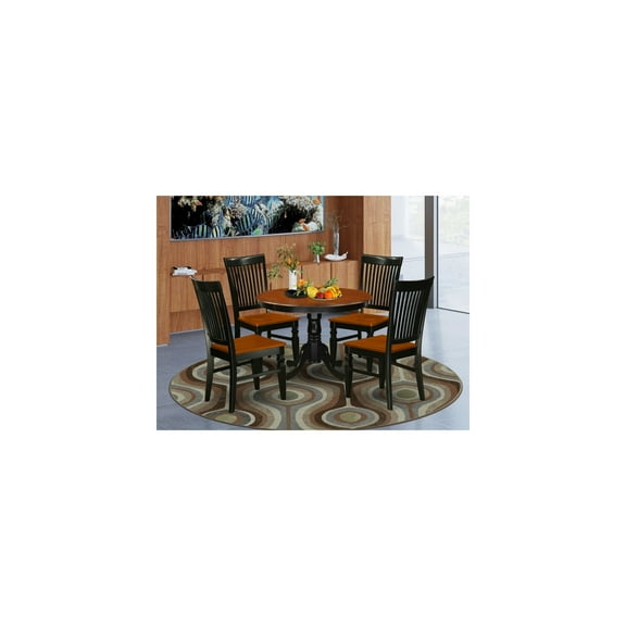 Modern 5-Piece Round Dining Set - 42" Table with 4 Chairs - Black Cherry Finish