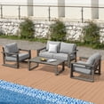 thumbnail image 2 of HAPPATIO 4-Pc Aluminum Outdoor Conversation Set, Include Loveseat, Single Sofa x2, Coffee Table,, 2 of 10