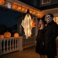 thumbnail image 2 of VORJELT 1.5M Hanging Ghost with Pumpkin Candy Bag - LED Light-Up Outdoor Halloween Decor, Spooky Porch Ornament for Yard and Party White, 2 of 7