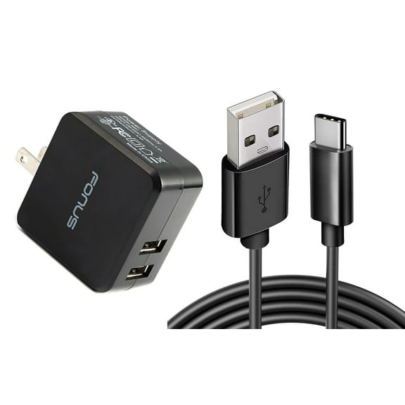 Home Charger for Kyocera DuraXV Extreme E4810 Phone - 17W 2-Port USB 3.4A Type-C Cable 6ft W5O for Kyocera DuraXV Extreme E4810 Model