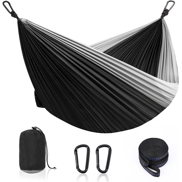 Hamacas dobles para acampar, hamaca de paracaídas portátil para caminatas al aire libre, viajes de mochilero: hamacas columpio para jardín en el patio trasero 55''w 106''l. Afortunado Sencillez