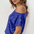 thumbnail image 6 of Off Shoulder Sequin Shirts for Women Sparkly Short Sleeve Dressy Tops 2026 Fashion Holiday Party Outfits Clothes, 6 of 9