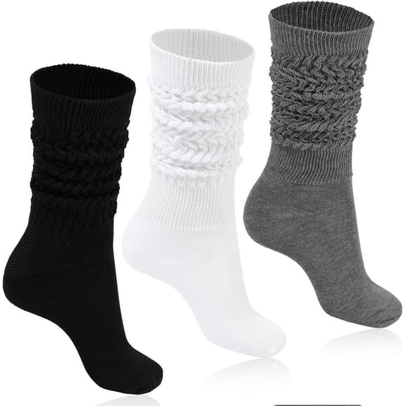 Women Slouch Socks 3 Pairs Extra Long Cotton Knit Knee High Thick Scrunch Socks Size 5-11