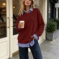 thumbnail image 5 of Mifsaly Womens Sweatshirt Fake Two Piece Layered Look Sweatshirts Striped Patchwork Work Office Pullover Tops Wine,L, 5 of 9