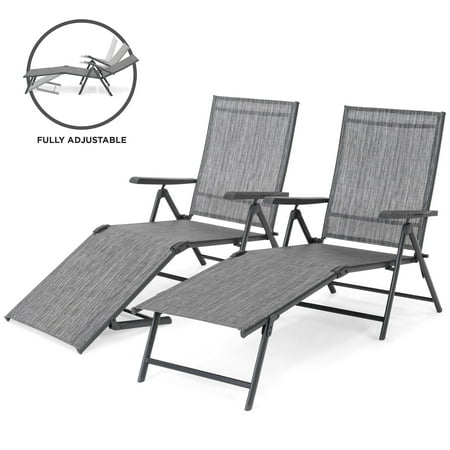 Best Choice Products Set of 2 Outdoor Adjustable Folding Chaise Reclining Lounge Chairs for Patio, Poolside, Deck w/ Rust-Resistant Steel Frame, UV-Resistant Textilene, 4 Back & 2 Leg (Best Knock Off Eames Lounge Chair)