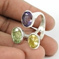 thumbnail image 3 of Amethyst, Green Amethyst & Citrine Ethnic Ring, 925 Sterling Silver Fine Jewelry, Stackable Ring, Unique Multi Stone Ring, Adjustable Ring, Mothers Day&nbsp;Gifts, Best Giftable Ring (7), 3 of 5