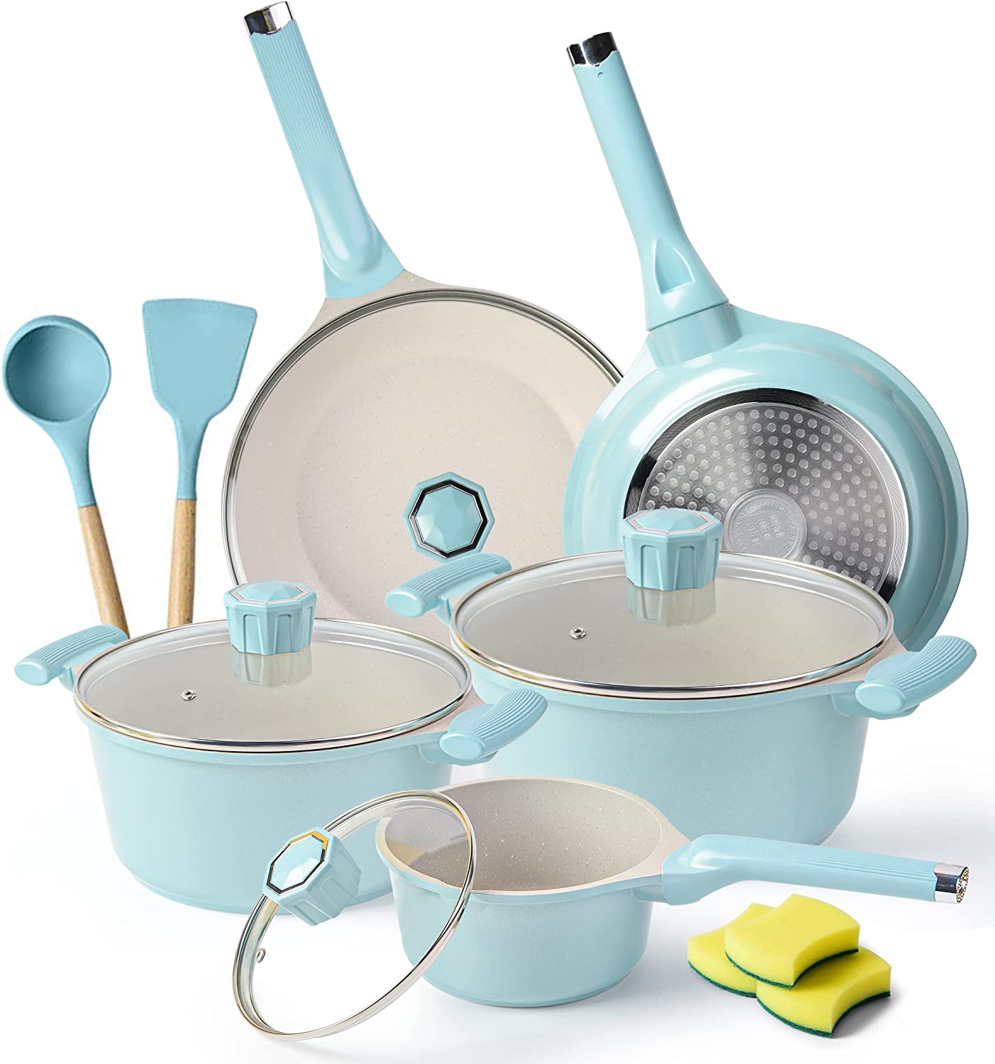 Caannasweis 11 Pieces Pots and Pans Granite Stone Cookware Set Non